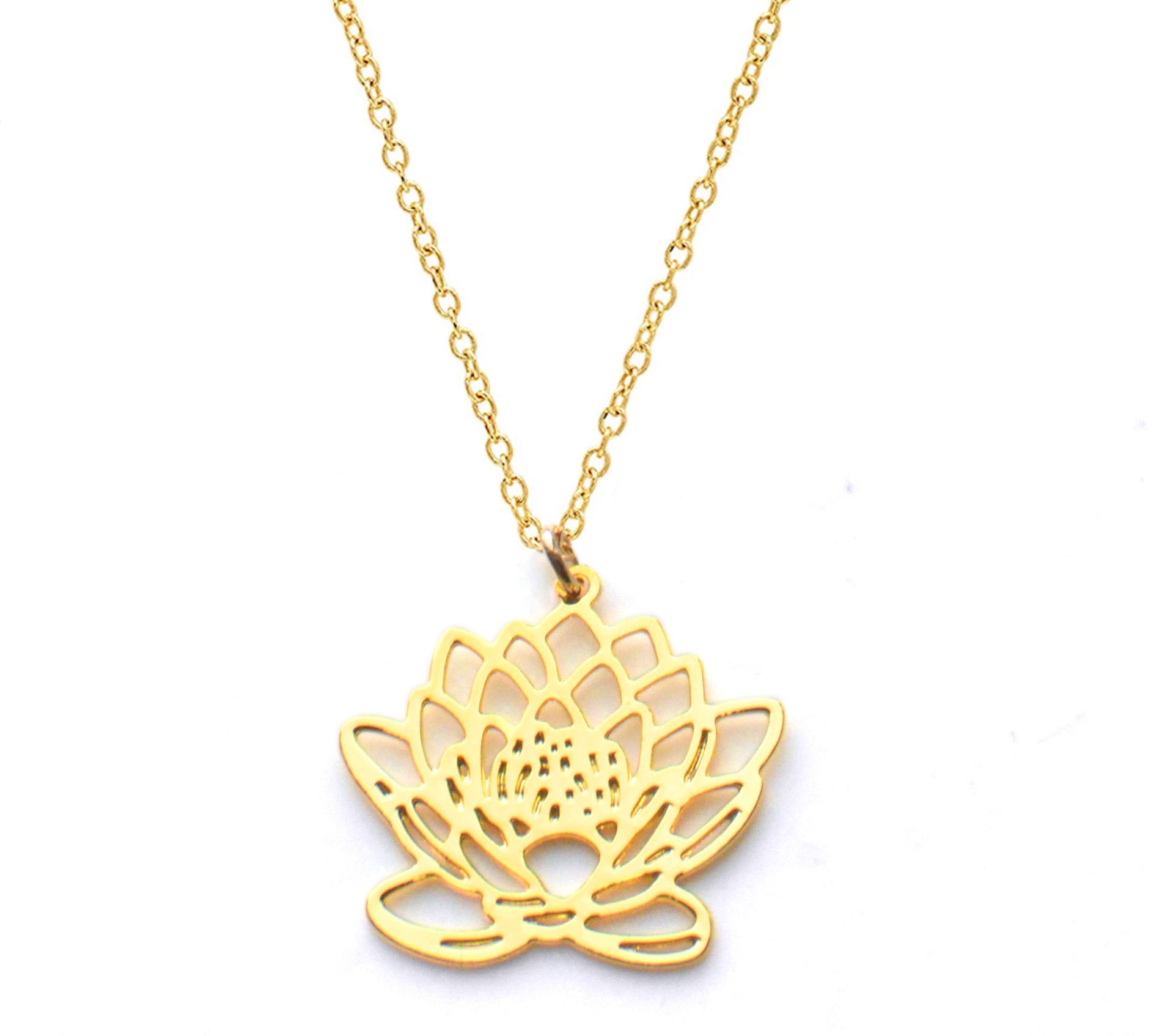Water Lily Necklace - High Quality, Affordable, Whimsical, Hand Drawn Necklace - July Birthday Gift - Available in Gold and Silver - Made in USA - Brevity Jewelry