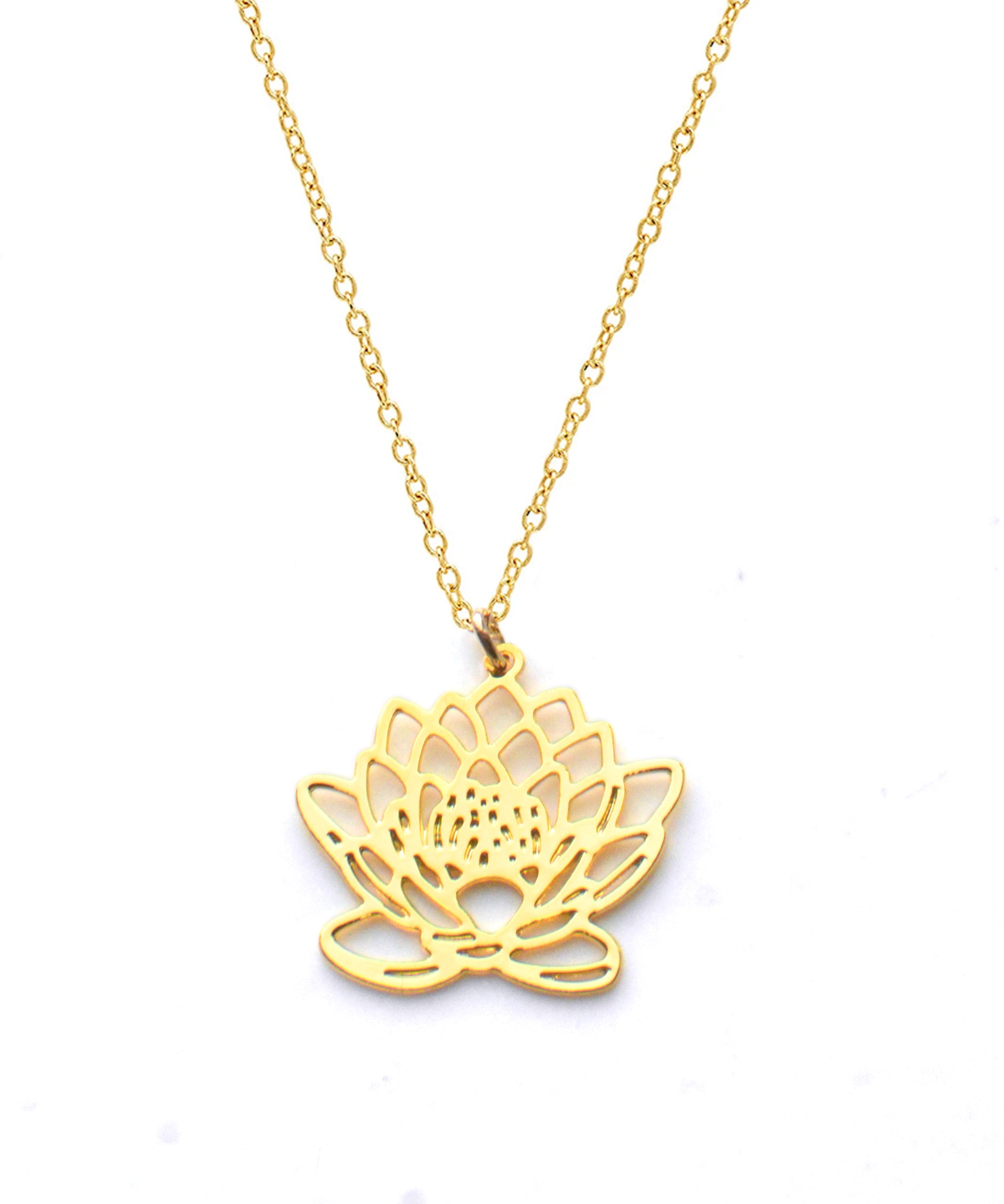 Water Lily Necklace - High Quality, Affordable, Whimsical, Hand Drawn Necklace - July Birthday Gift - Available in Gold and Silver - Made in USA - Brevity Jewelry