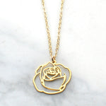 Rose Necklace - High Quality, Affordable, Whimsical, Hand Drawn Necklace - June Birthday Gift - Available in Gold and Silver - Made in USA - Brevity Jewelry