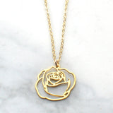 Rose Necklace - High Quality, Affordable, Whimsical, Hand Drawn Necklace - June Birthday Gift - Available in Gold and Silver - Made in USA - Brevity Jewelry