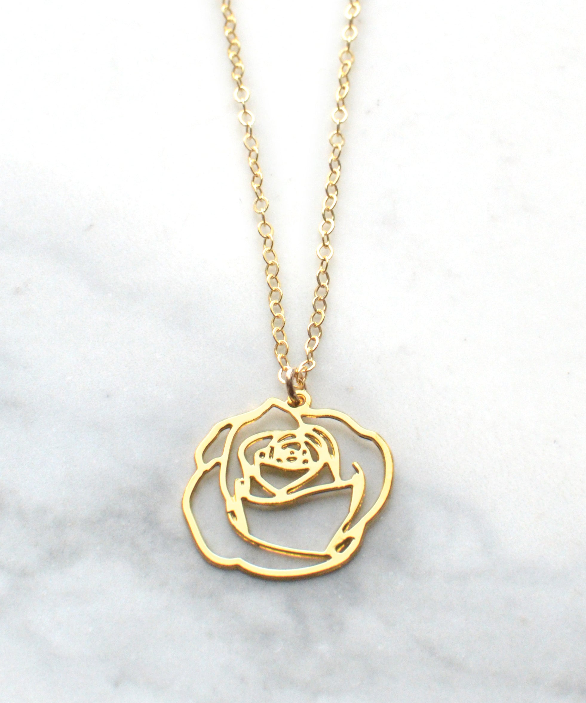 Rose Necklace - High Quality, Affordable, Whimsical, Hand Drawn Necklace - June Birthday Gift - Available in Gold and Silver - Made in USA - Brevity Jewelry