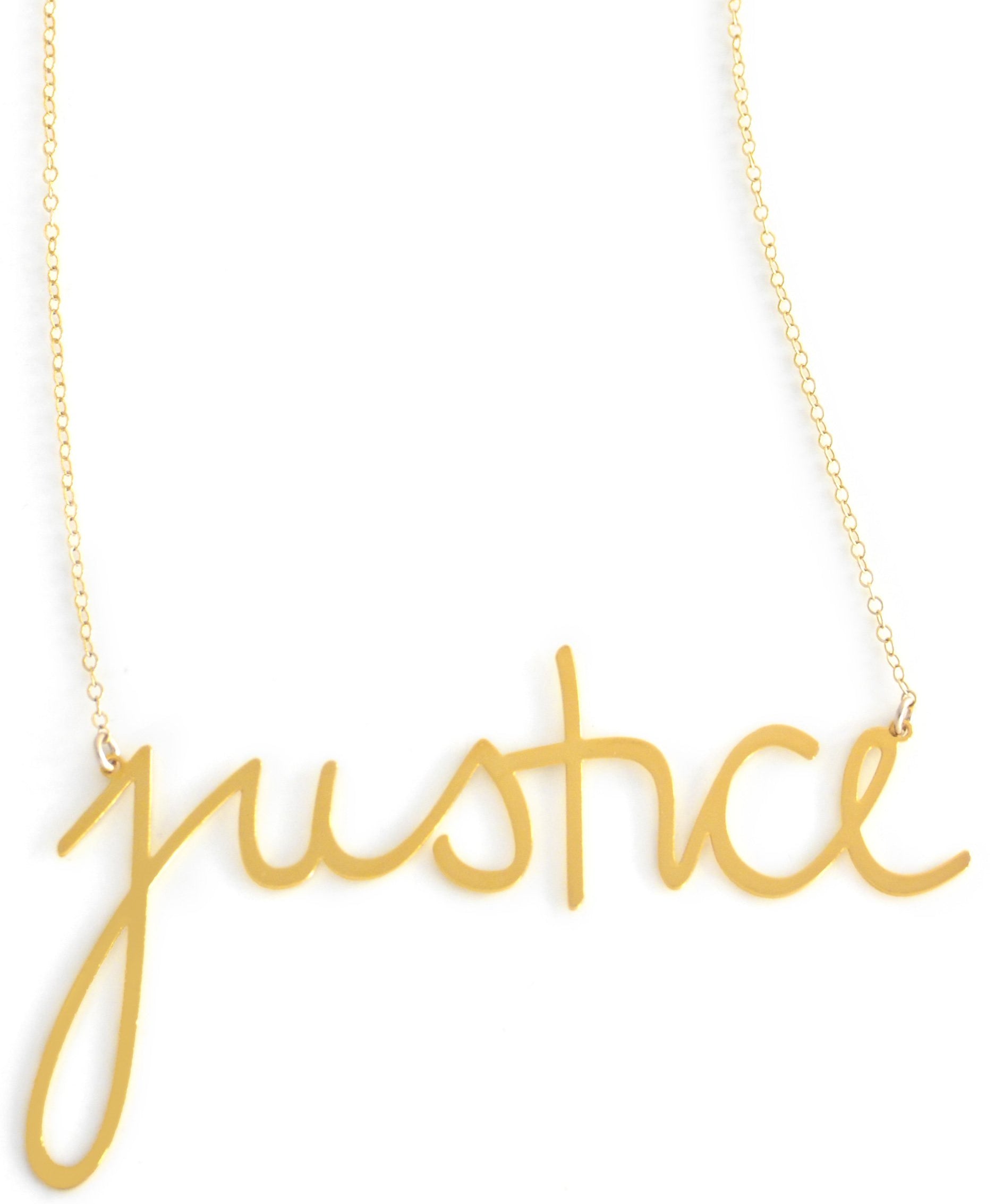 Justice Necklace - High Quality, Affordable, Hand Written, Empowering, Self Love, Mantra Word Necklace - Available in Gold and Silver - Small and Large Sizes - Made in USA - Brevity Jewelry