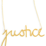 Justice Necklace - High Quality, Affordable, Hand Written, Empowering, Self Love, Mantra Word Necklace - Available in Gold and Silver - Small and Large Sizes - Made in USA - Brevity Jewelry