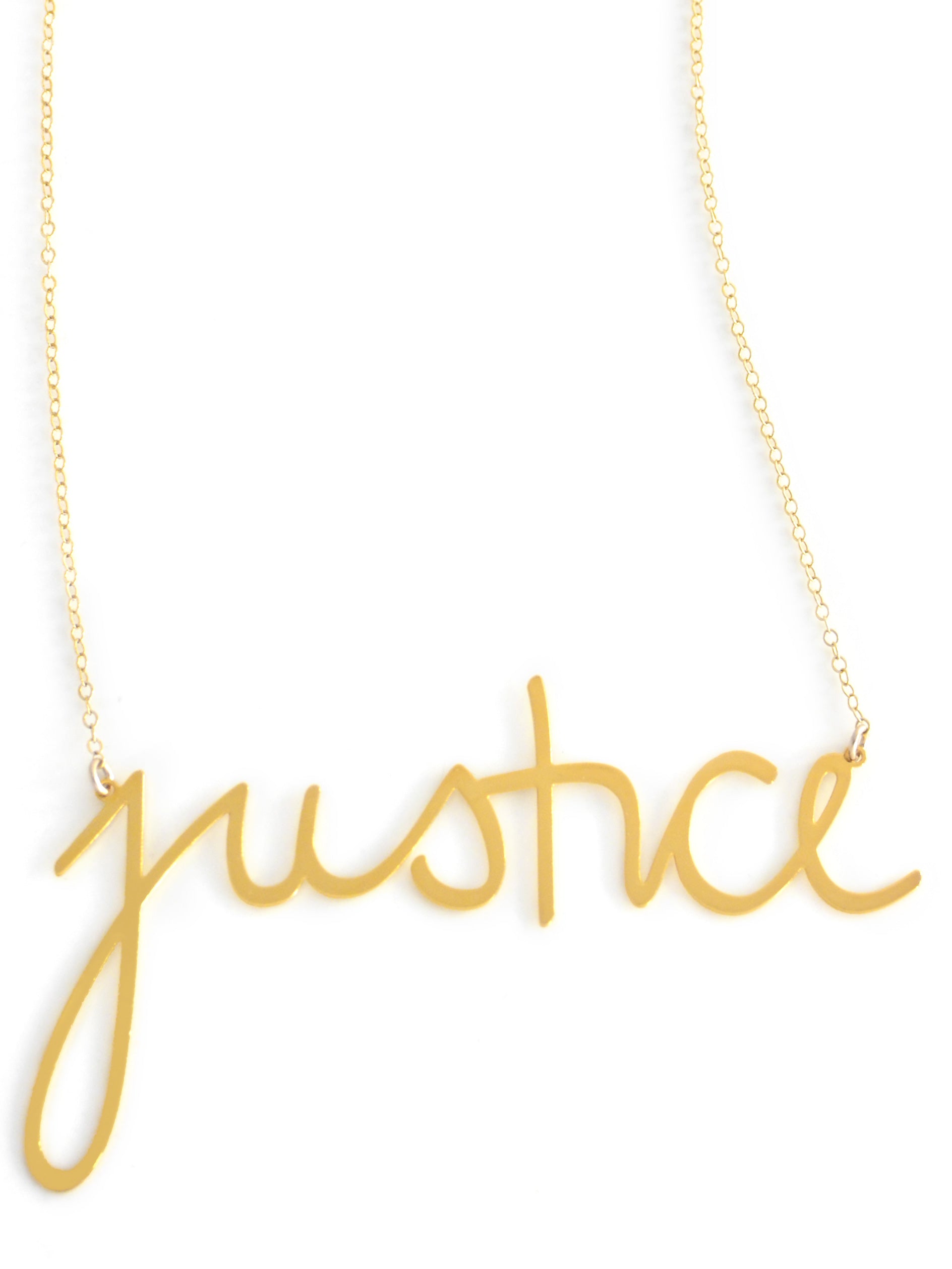 Justice Necklace - High Quality, Affordable, Hand Written, Empowering, Self Love, Mantra Word Necklace - Available in Gold and Silver - Small and Large Sizes - Made in USA - Brevity Jewelry