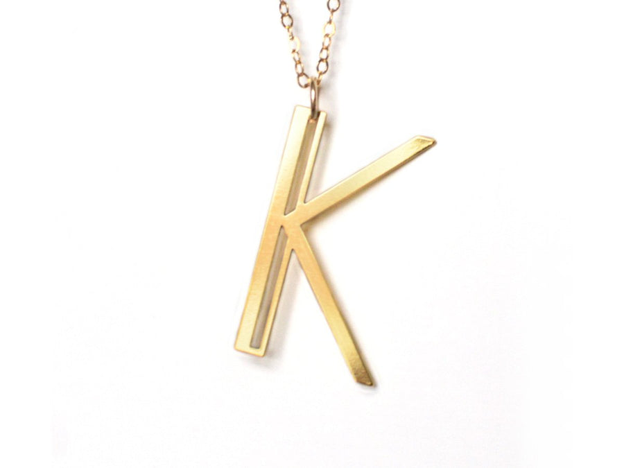 K Letter Necklace - Art Deco Typography Style - High Quality, Affordable, Self Love, Initial Charm Necklace - Available in Gold and Silver - Made in USA - Brevity Jewelry