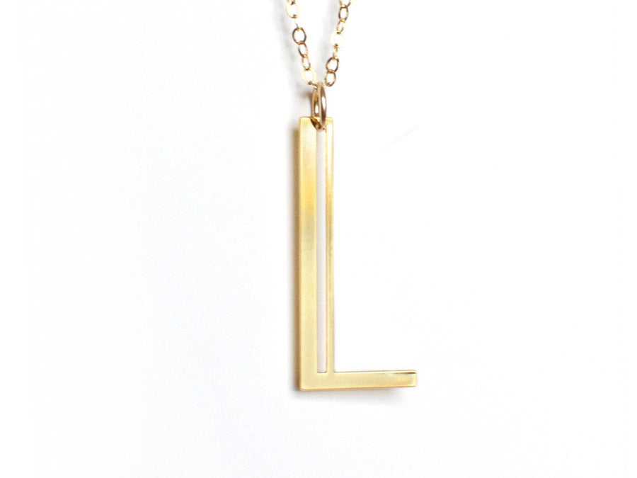 L Letter Necklace - Art Deco Typography Style - High Quality, Affordable, Self Love, Initial Charm Necklace - Available in Gold and Silver - Made in USA - Brevity Jewelry