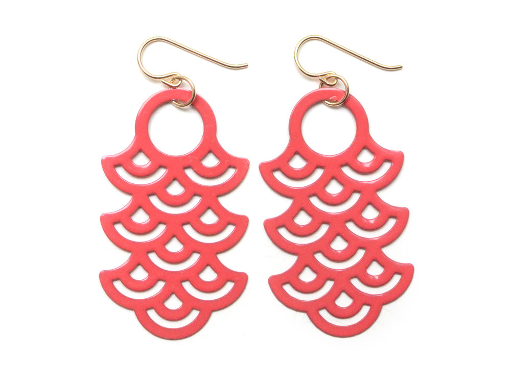 Lantern Earrings - High Quality, Affordable, Geometric Earrings - Available in Black and White Acrylic, Gold, Silver, and Limited Edition Coral Powdercoat Finish - Made in USA - Brevity Jewelry