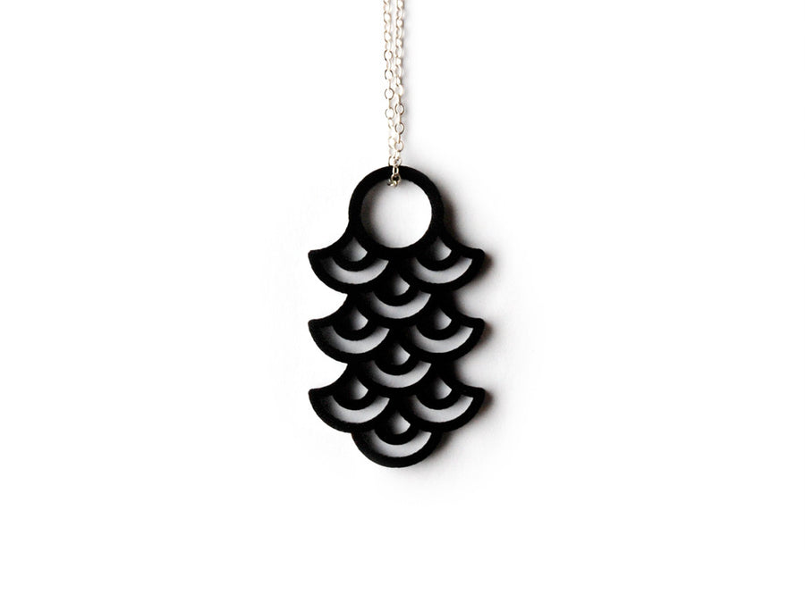 Lantern Necklace - High Quality, Affordable, Geometric Necklace - Available in Black and White Acrylic, Gold, Silver, and Limited Edition Coral Powdercoat Finish - Made in USA - Brevity Jewelry