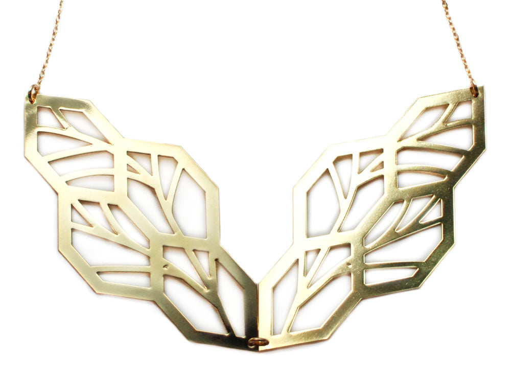 Leaf Necklace - High Quality, Affordable, Geometric Necklace - Available in Black and White Acrylic, Gold, Silver, and Limited Edition Coral Powdercoat Finish - Made in USA - Brevity Jewelry
