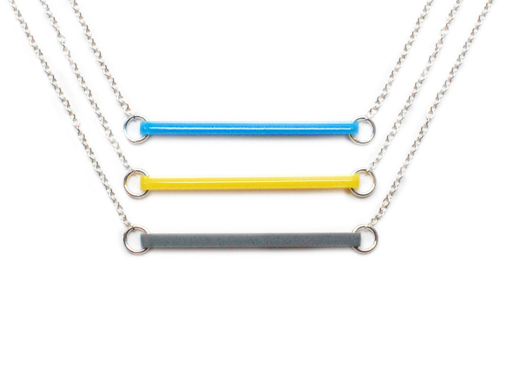 Lines Necklace - Affordable Acrylic Necklace - Yellow, Blue or Gray - Silver Chain - Made in USA - Brevity Jewelry