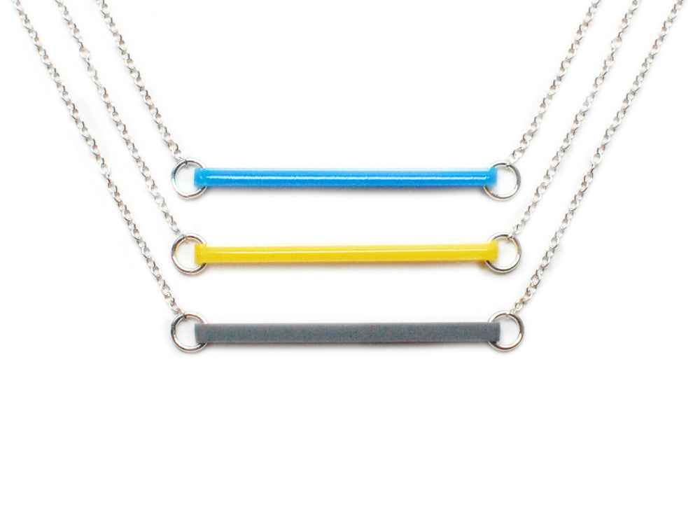 Lines Necklace - Affordable Acrylic Necklace - Yellow, Blue or Gray - Silver Chain - Made in USA - Brevity Jewelry