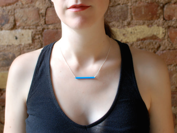 Line Necklace - Affordable Acrylic Necklace - Yellow, Blue or Gray - Silver Chain - Made in USA - Brevity Jewelry