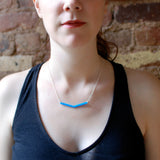 Feather Necklace - Affordable Acrylic Necklace - Yellow, Blue or Gray - Silver Chain - Made in USA - Brevity Jewelry
