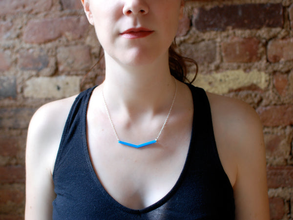 Feather Necklace - Affordable Acrylic Necklace - Yellow, Blue or Gray - Silver Chain - Made in USA - Brevity Jewelry