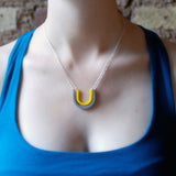 Horseshoes Necklace - Affordable Acrylic Necklace - Yellow, Blue or Gray - Silver Chain - Made in USA - Brevity Jewelry
