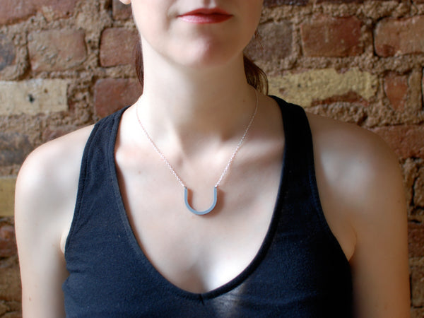 Large Horseshoe Necklace - Affordable Acrylic Necklace - Yellow, Blue or Gray - Silver Chain - Made in USA - Brevity Jewelry