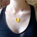 Medium Horseshoe Necklace - Affordable Acrylic Necklace - Yellow, Blue or Gray - Silver Chain - Made in USA - Brevity Jewelry