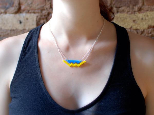 Mountain Necklace - Affordable Acrylic Necklace - Yellow, Blue or Gray - Silver Chain - Made in USA - Brevity Jewelry