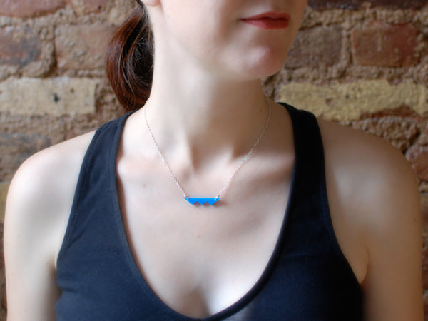 Hill Necklace - Affordable Acrylic Necklace - Yellow, Blue or Gray - Silver Chain - Made in USA - Brevity Jewelry