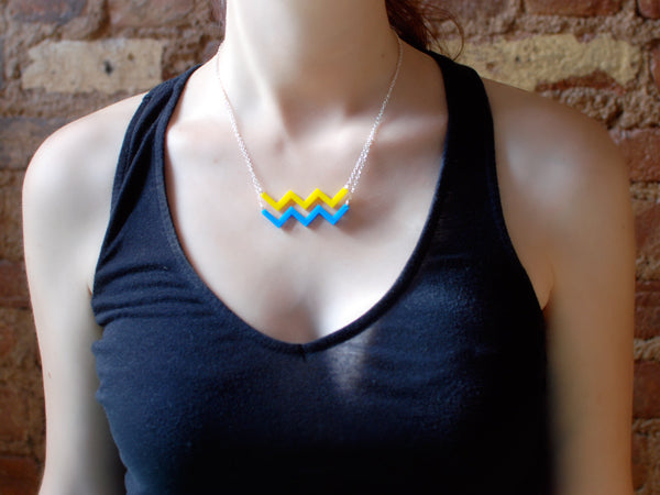 Ocean Necklace - Affordable Acrylic Necklace - Yellow, Blue or Gray - Silver Chain - Made in USA - Brevity Jewelry