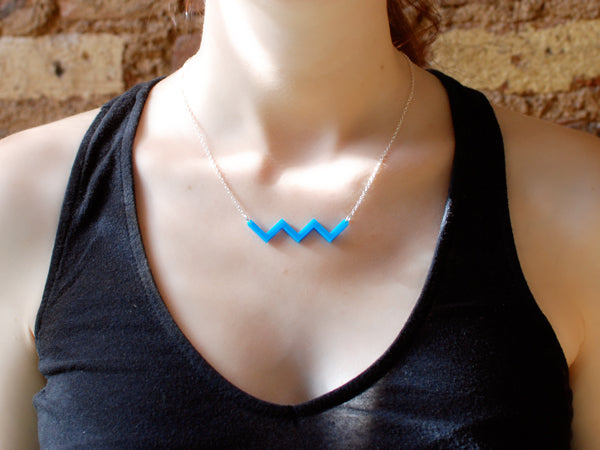 River Necklace - Affordable Acrylic Necklace - Yellow, Blue or Gray - Silver Chain - Made in USA - Brevity Jewelry