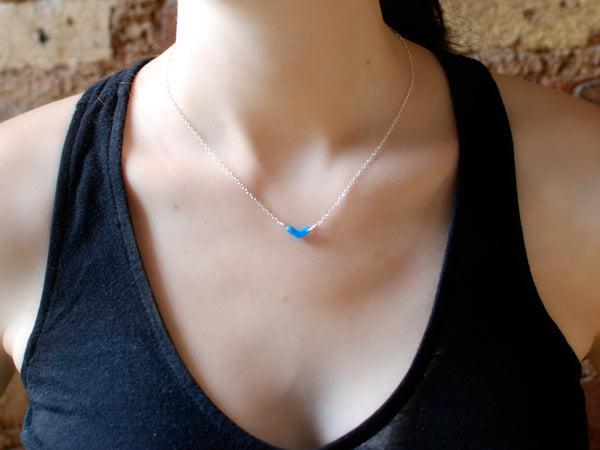 Raindrop Necklace - Affordable Acrylic Necklace - Yellow, Blue or Gray - Silver Chain - Made in USA - Brevity Jewelry