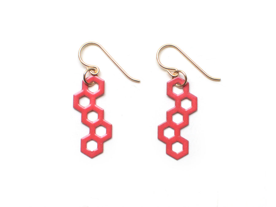 Little Hex Earrings - High Quality, Affordable, Geometric Earrings - Available in Black and White Acrylic, Gold, Silver, and Limited Edition Coral Powdercoat Finish - Made in USA - Brevity Jewelry