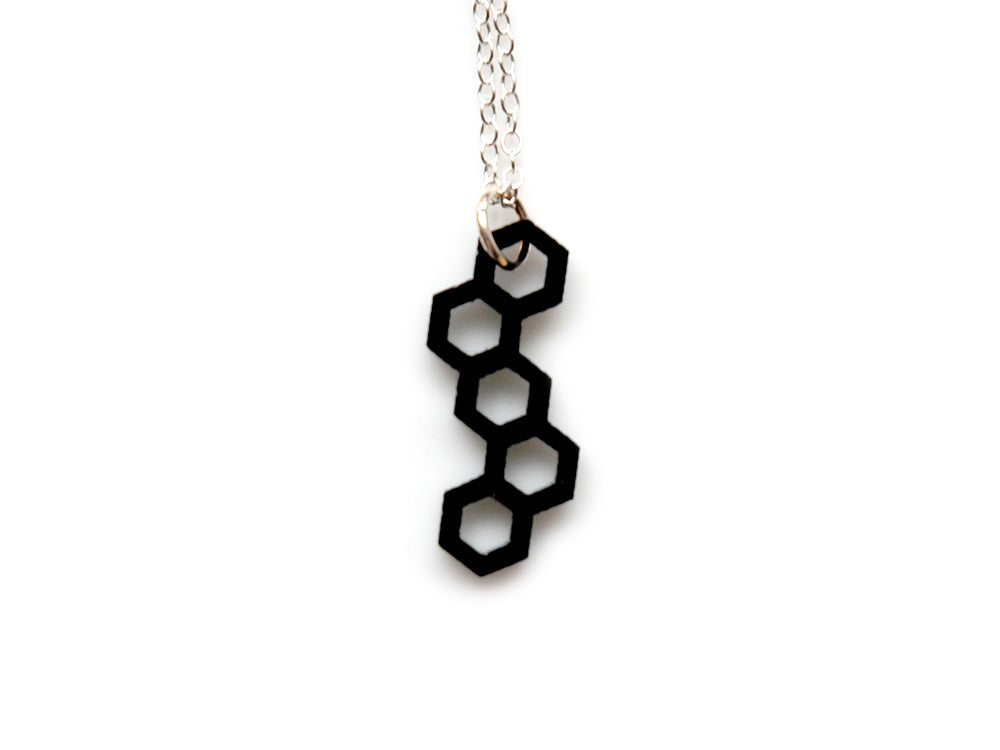 Little Hex Necklace - High Quality, Affordable, Geometric Necklace - Available in Black and White Acrylic, Gold, Silver, and Limited Edition Coral Powdercoat Finish - Made in USA - Brevity Jewelry