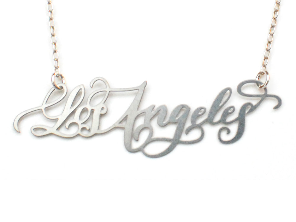 Los Angeles City Love Necklace - High Quality, Hand Lettered, Calligraphy City Necklace - Your Favorite City - Available in Gold and Silver - Made in USA - Brevity Jewelry