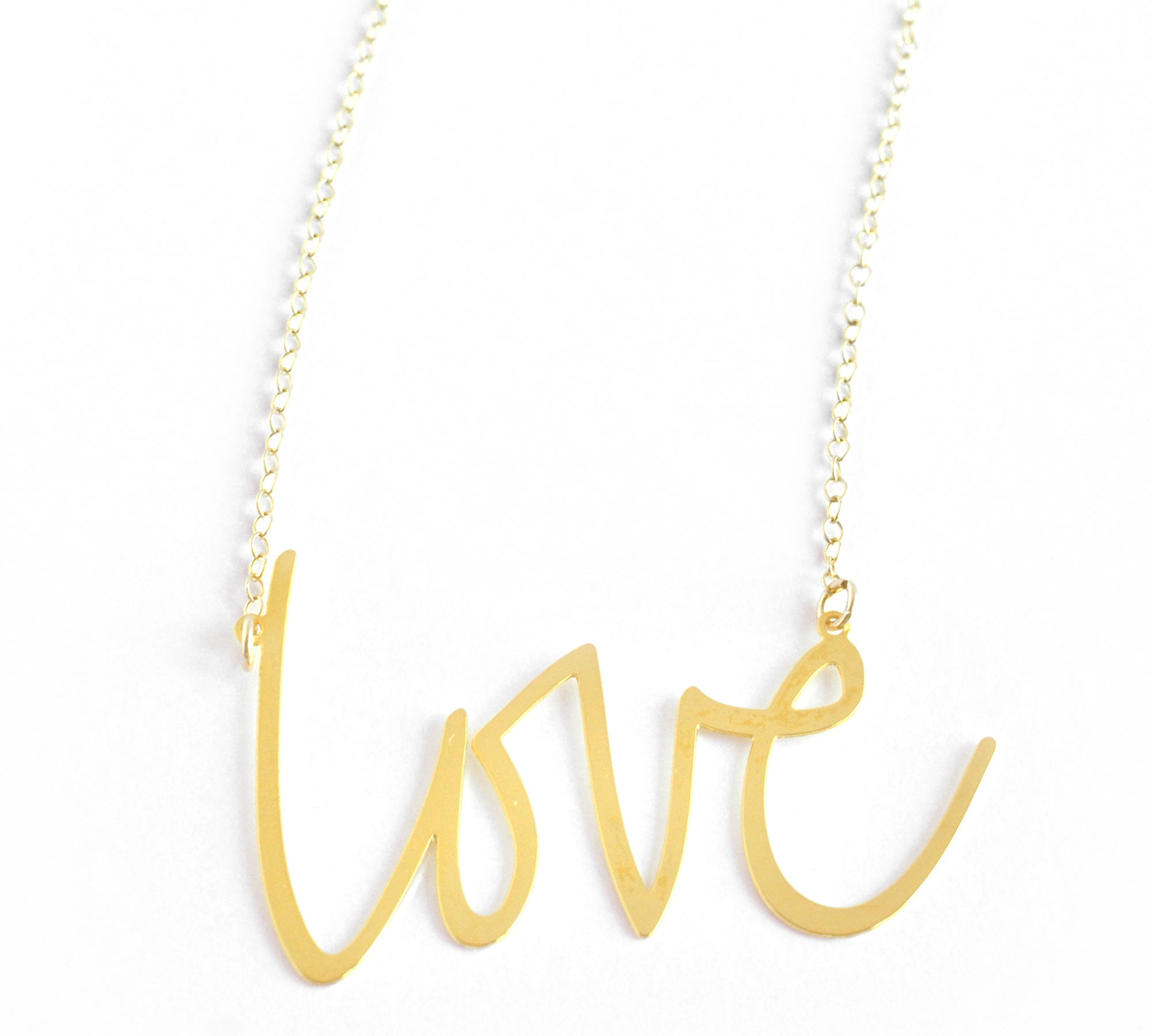 Love Necklace - High Quality, Affordable, Hand Written, Self Love, Mantra Word Necklace - Available in Gold and Silver - Small and Large Sizes - Made in USA - Brevity Jewelry