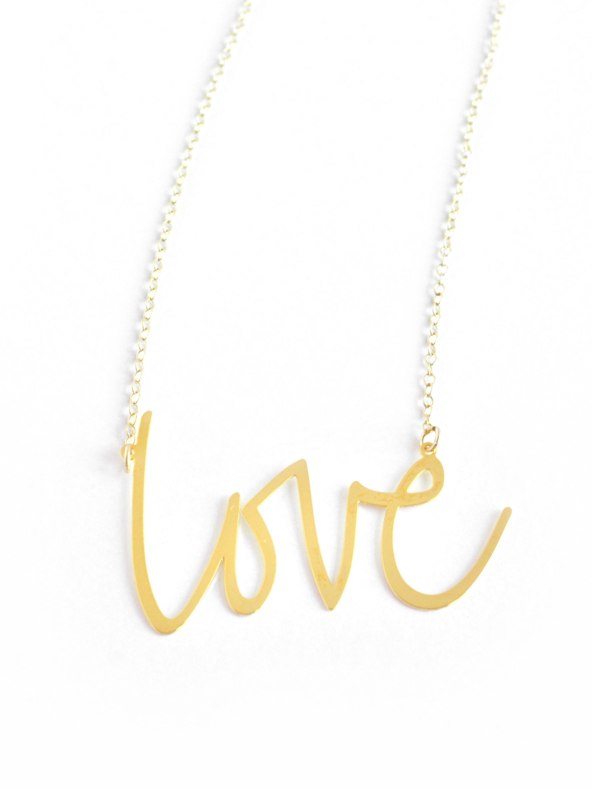 Love Necklace - High Quality, Affordable, Hand Written, Self Love, Mantra Word Necklace - Available in Gold and Silver - Small and Large Sizes - Made in USA - Brevity Jewelry