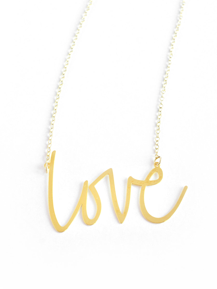 Love Necklace - High Quality, Affordable, Hand Written, Self Love, Mantra Word Necklace - Available in Gold and Silver - Small and Large Sizes - Made in USA - Brevity Jewelry