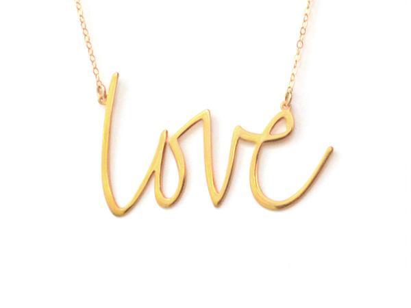 Love Necklace - High Quality, Affordable, Hand Written, Self Love, Mantra Word Necklace - Available in Gold and Silver - Small and Large Sizes - Made in USA - Brevity Jewelry