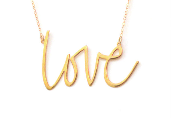Love Necklace - High Quality, Affordable, Hand Written, Self Love, Mantra Word Necklace - Available in Gold and Silver - Small and Large Sizes - Made in USA - Brevity Jewelry