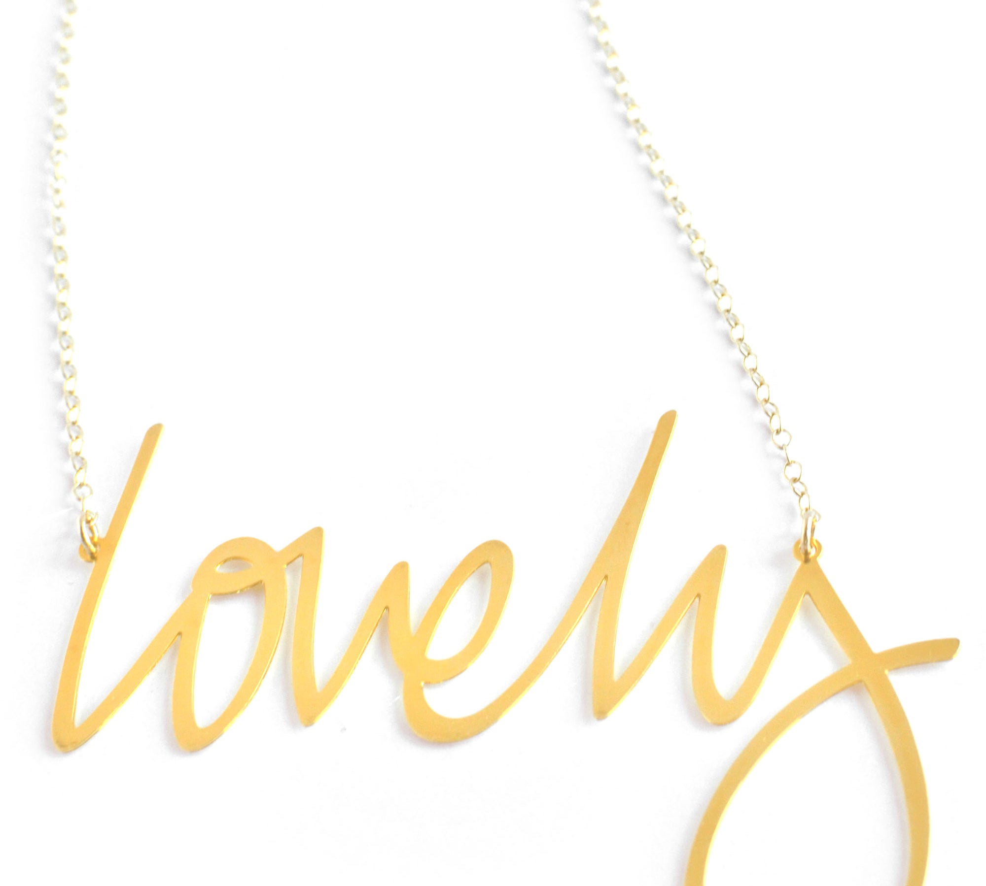 Lovely Necklace - High Quality, Affordable, Hand Written, Self Love, Mantra Word Necklace - Available in Gold and Silver - Small and Large Sizes - Made in USA - Brevity Jewelry