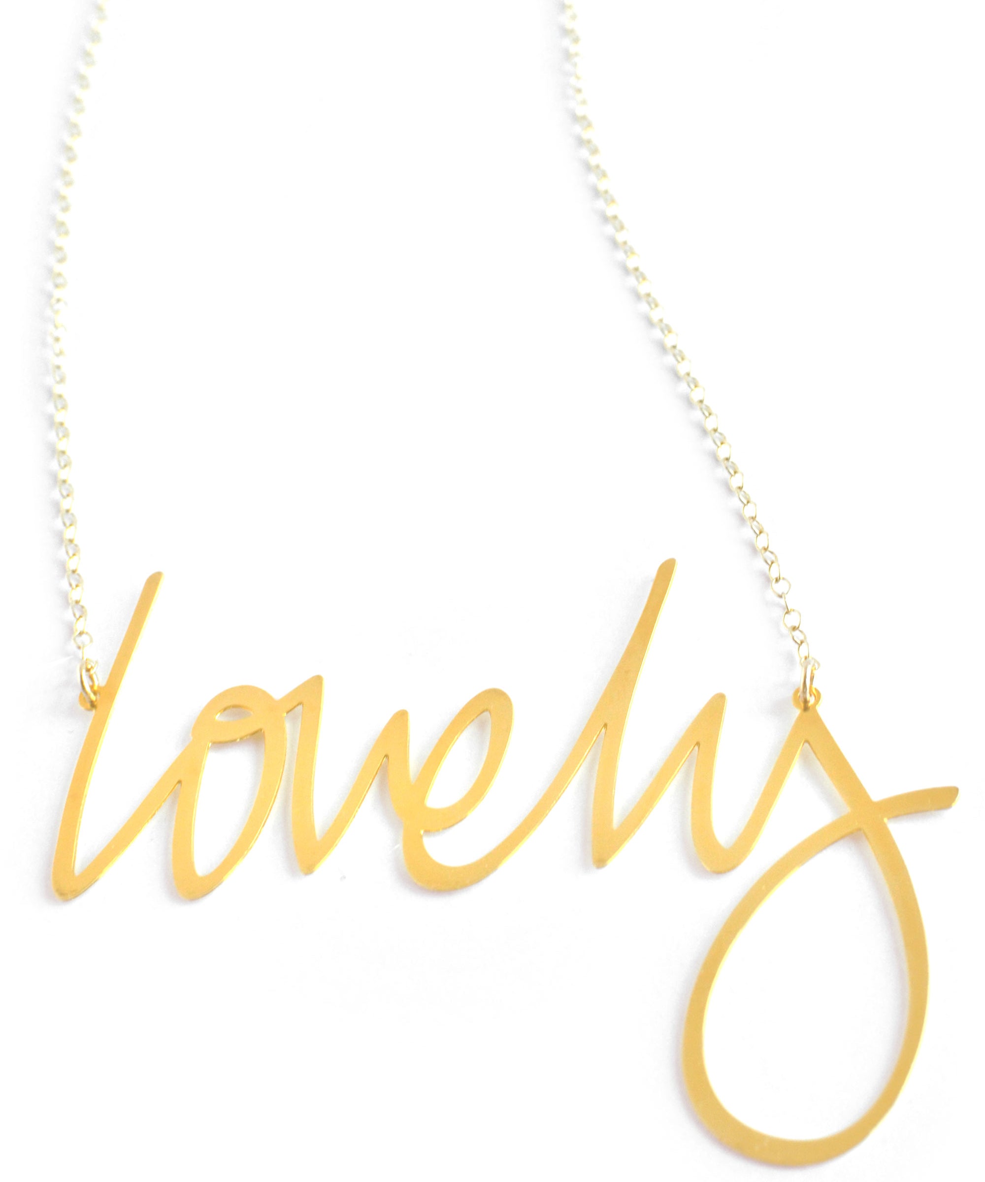 Lovely Necklace - High Quality, Affordable, Hand Written, Self Love, Mantra Word Necklace - Available in Gold and Silver - Small and Large Sizes - Made in USA - Brevity Jewelry
