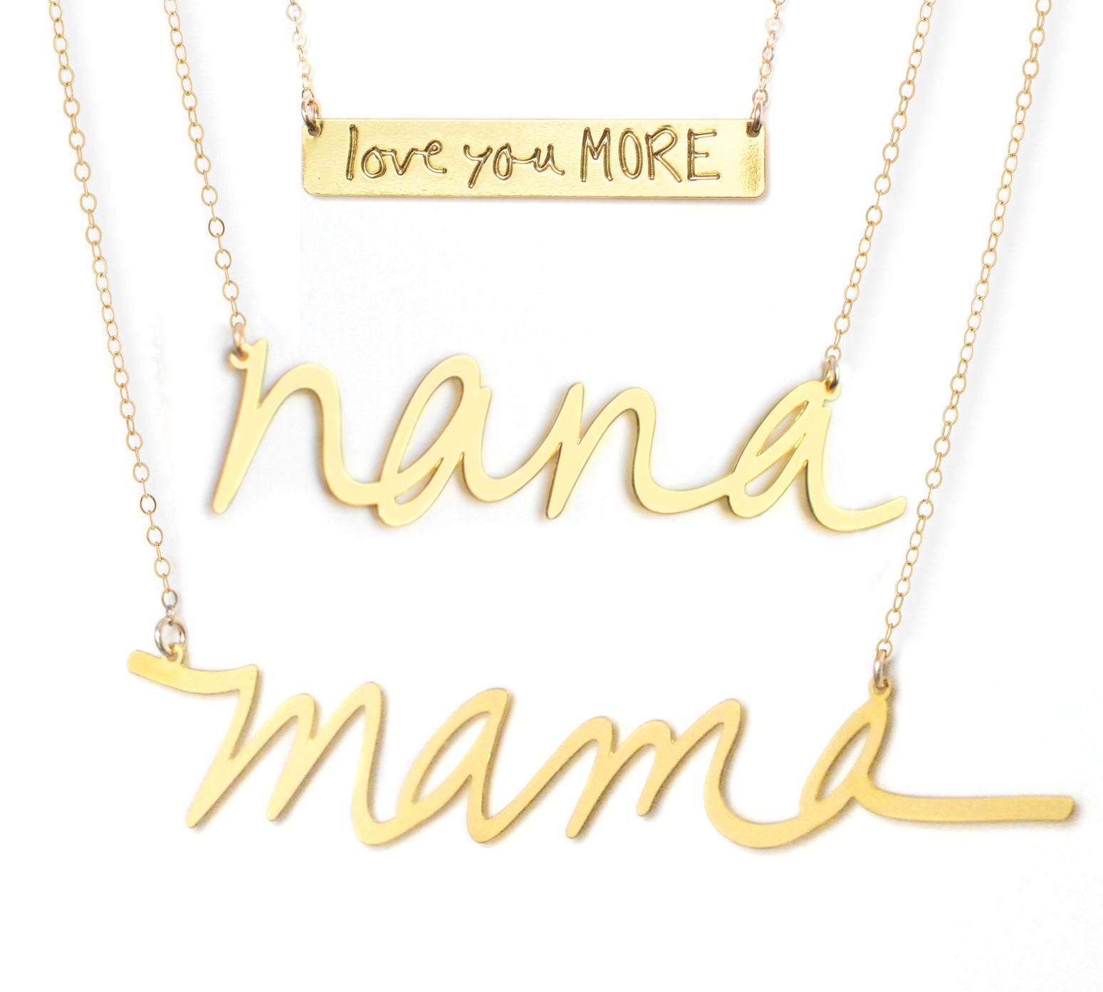 Mama Appreciation Gift Set - High Quality, Hand Written, Self Love Word Gift Set Necklaces - Featuring the Words Mama, Nana, Mimi, Gigi, Queen, Love, Gratitude, Magic Maker, Warrior, Love You More - Available in Gold and Silver - Small and Large Sizes - Made in USA - Brevity Jewelry - Gift for Mom or Grandma.