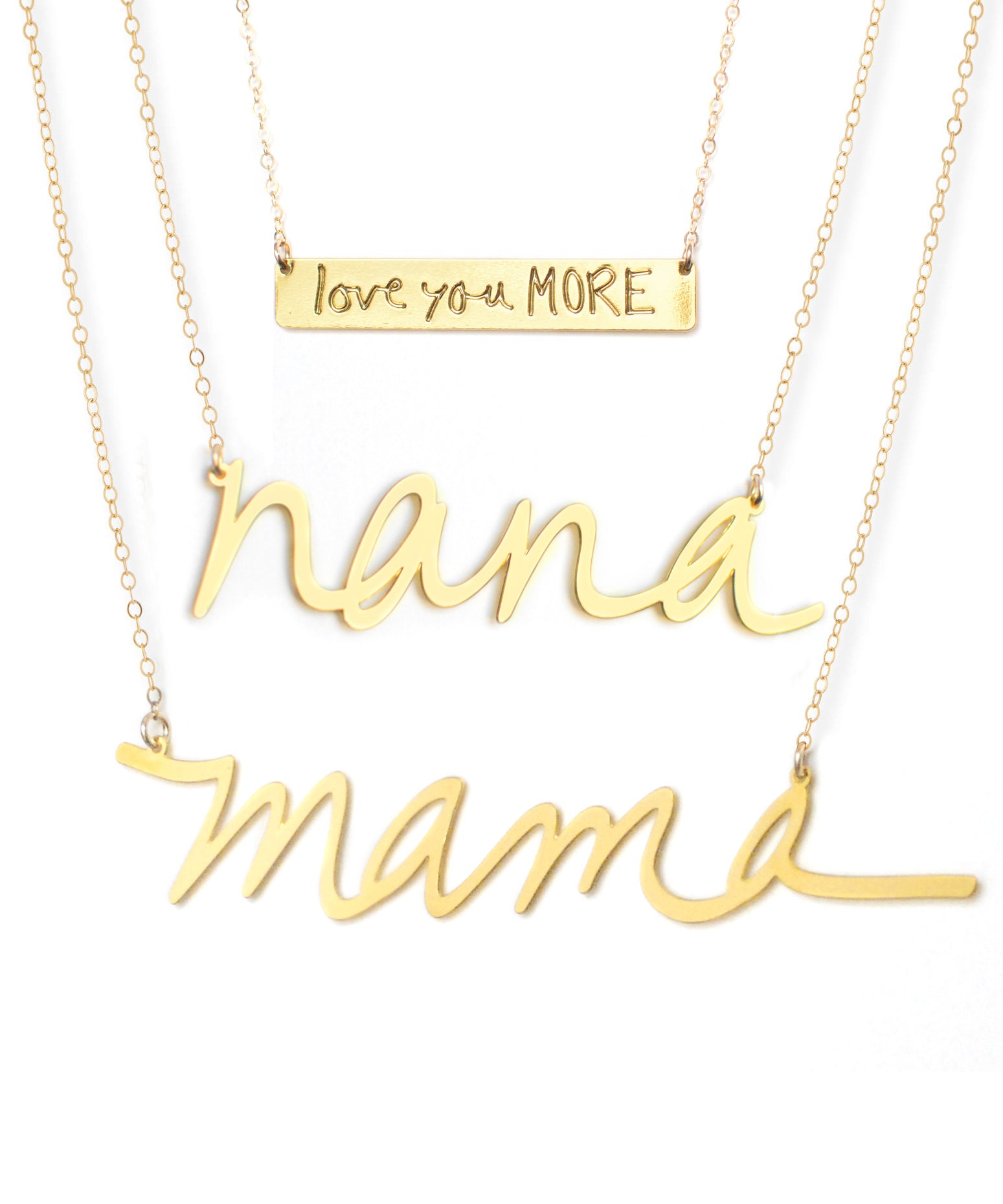 Mama Appreciation Gift Set - High Quality, Hand Written, Self Love Word Gift Set Necklaces - Featuring the Words Mama, Nana, Mimi, Gigi, Queen, Love, Gratitude, Magic Maker, Warrior, Love You More - Available in Gold and Silver - Small and Large Sizes - Made in USA - Brevity Jewelry - Gift for Mom or Grandma.