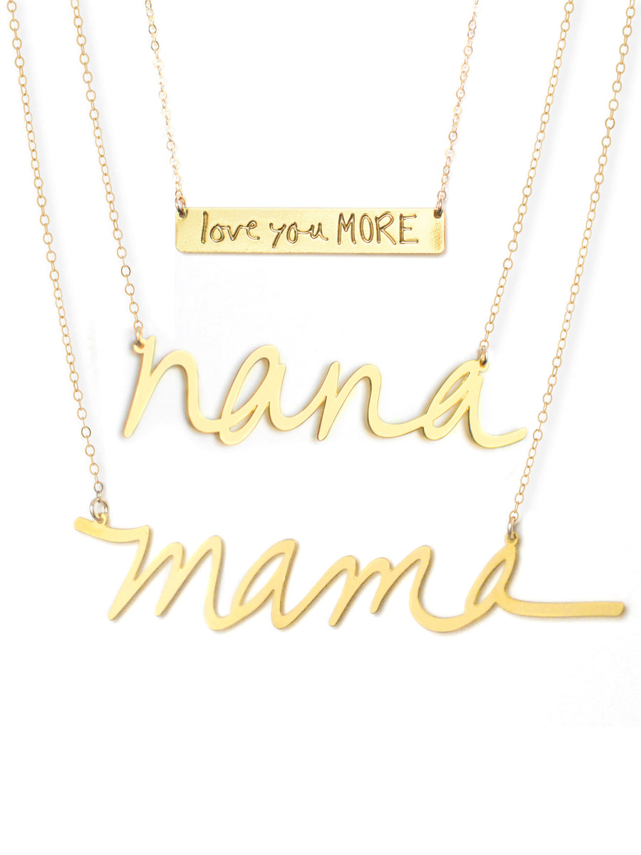 Mama Appreciation Gift Set - High Quality, Hand Written, Self Love Word Gift Set Necklaces - Featuring the Words Mama, Nana, Mimi, Gigi, Queen, Love, Gratitude, Magic Maker, Warrior, Love You More - Available in Gold and Silver - Small and Large Sizes - Made in USA - Brevity Jewelry - Gift for Mom or Grandma.