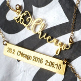 Custom Marathon Bar, Large Necklace - Customize It With Your Run Time - High Quality, Affordable Necklace - Available in Gold and Silver - Made in USA - Brevity Jewelry - Great Gift for Runners