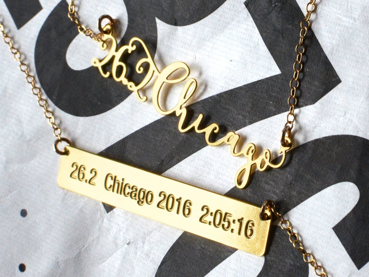 Custom Marathon Bar, Large Necklace - Customize It With Your Run Time - High Quality, Affordable Necklace - Available in Gold and Silver - Made in USA - Brevity Jewelry - Great Gift for Runners