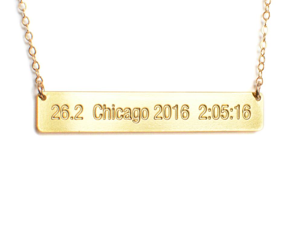 Custom Marathon Bar, Large Necklace - Customize It With Your Run Time - High Quality, Affordable Necklace - Available in Gold and Silver - Made in USA - Brevity Jewelry - Great Gift for Runners