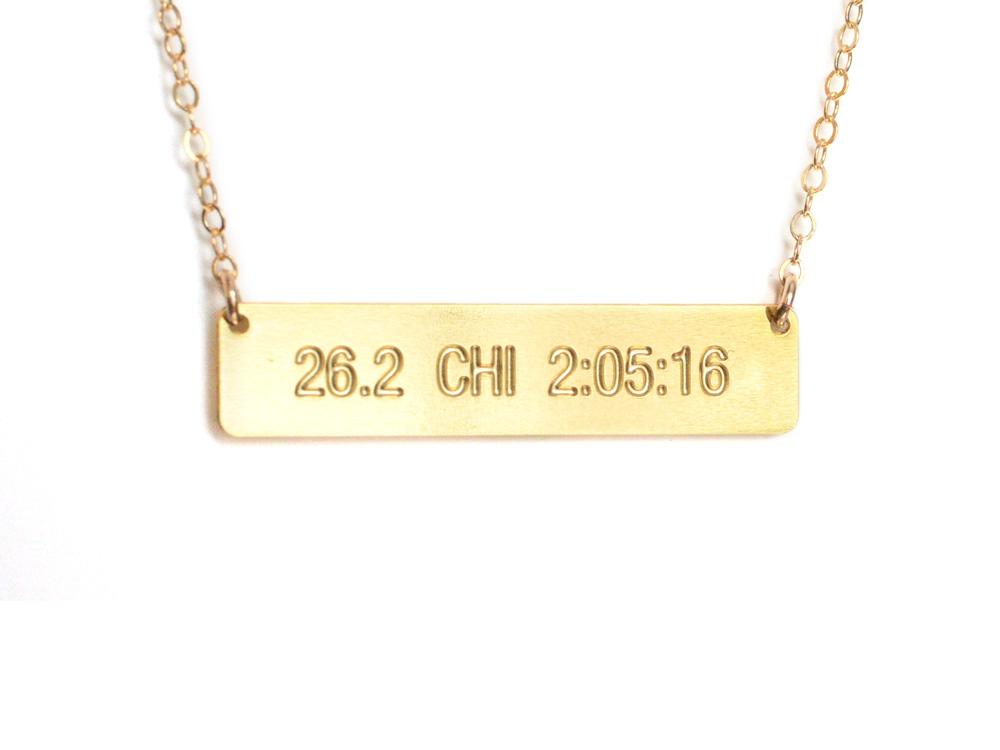 Custom Marathon Bar, Small Necklace - Customize It With Your Run Time - High Quality, Affordable Necklace - Available in Gold and Silver - Made in USA - Brevity Jewelry - Great Gift for Runners