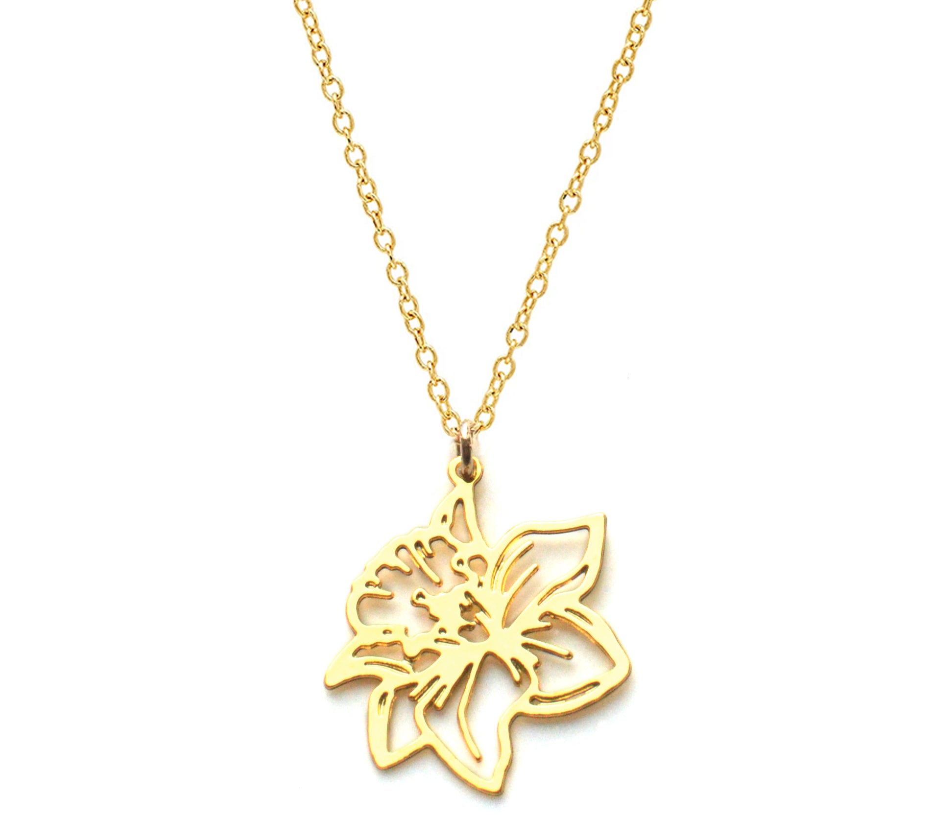 Daffodil Necklace - High Quality, Affordable, Whimsical, Hand Drawn Necklace - March Birthday Gift - Available in Gold and Silver - Made in USA - Brevity Jewelry