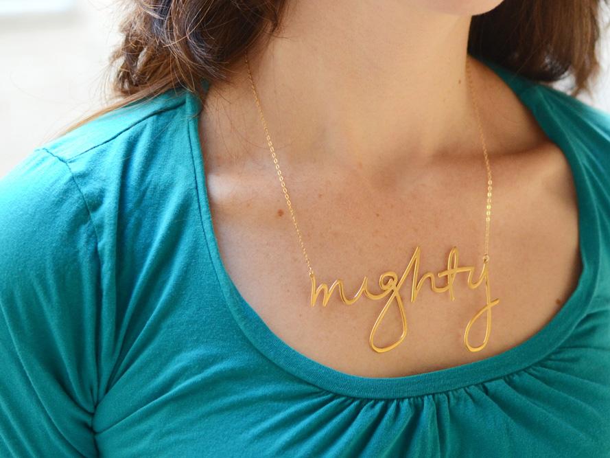 Mighty Necklace - High Quality, Affordable, Hand Written, Empowering, Self Love, Mantra Word Necklace - Available in Gold and Silver - Small and Large Sizes - Made in USA - Brevity Jewelry