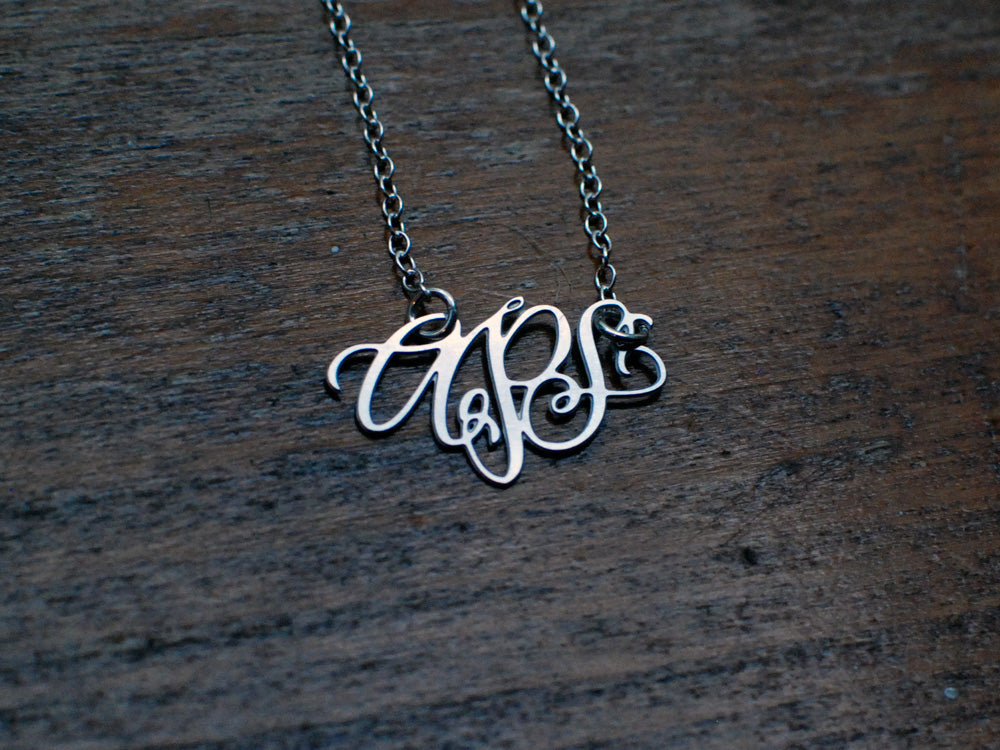 Custom Calligraphy Monogram Necklace - Your Initials Handwritten By A Calligrapher - High Quality, Affordable, One-of-a-kind, Personalized Necklace - Available in Gold and Silver - Made in USA - Brevity Jewelry - The Pefect Gift