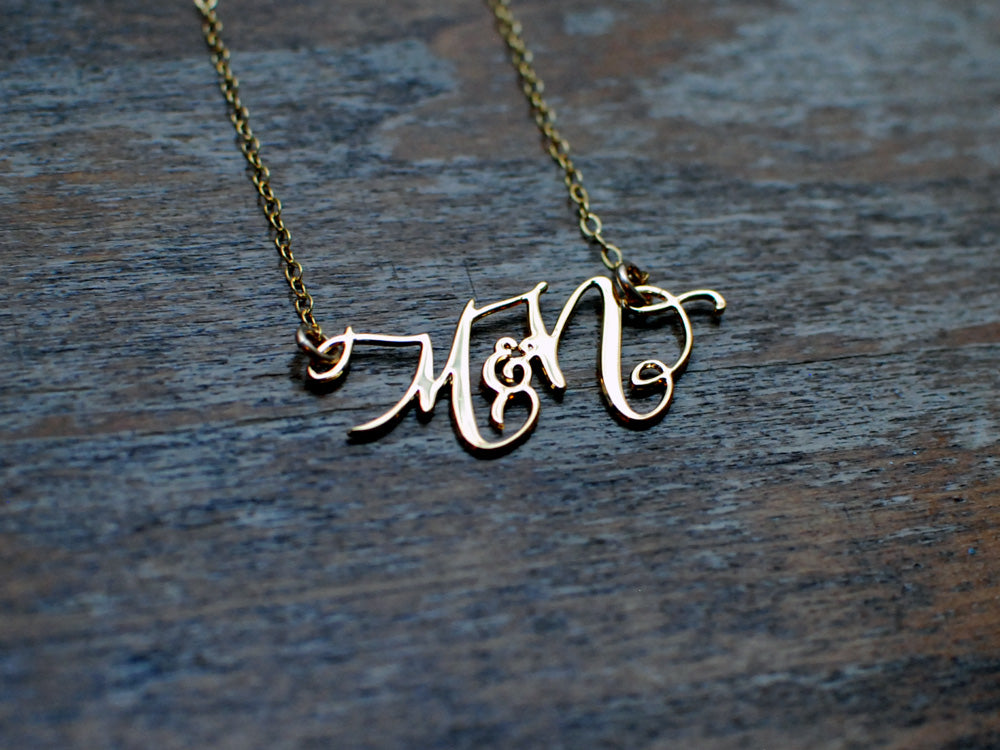 Custom Calligraphy Monogram Necklace - Your Initials Handwritten By A Calligrapher - High Quality, Affordable, One-of-a-kind, Personalized Necklace - Available in Gold and Silver - Made in USA - Brevity Jewelry - The Pefect Gift