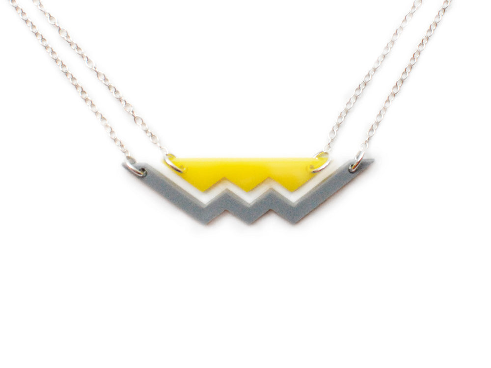 Mountain Necklace - Affordable Acrylic Necklace - Yellow, Blue or Gray - Silver Chain - Made in USA - Brevity Jewelry