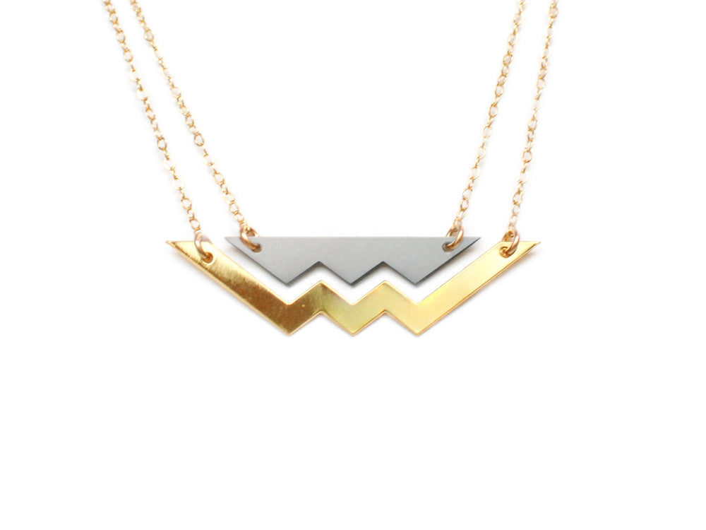 Mountain Mixed Metal Necklace - High Quality, Affordable Necklace - Available in Mixed Gold and Silver - Made in USA - Brevity Jewelry