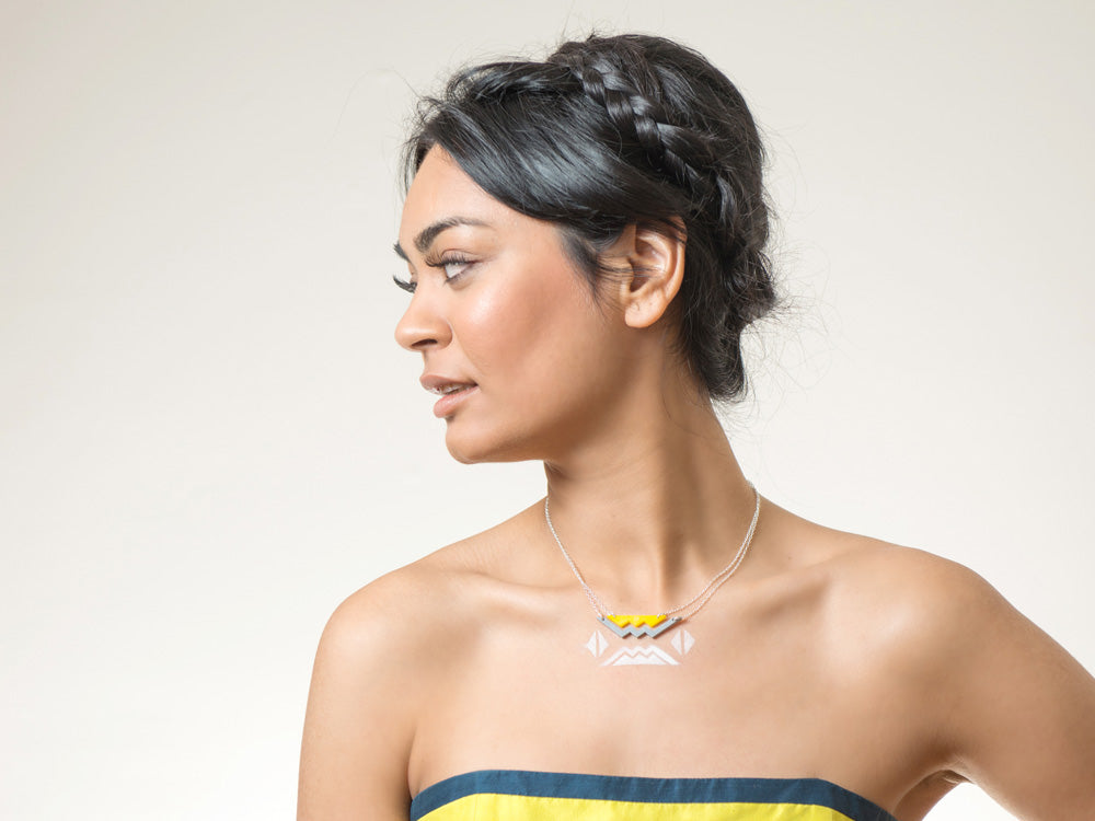 Mountain Necklace - Affordable Acrylic Necklace - Yellow, Blue or Gray - Silver Chain - Made in USA - Brevity Jewelry